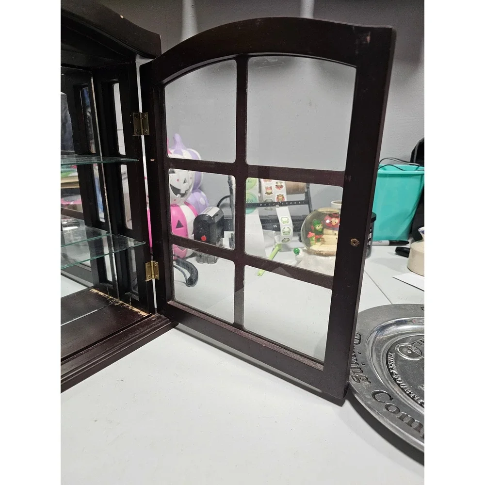 Vintage Wood Glass Curio Cabinet Wall Hanging Display Case Espresso Brown
